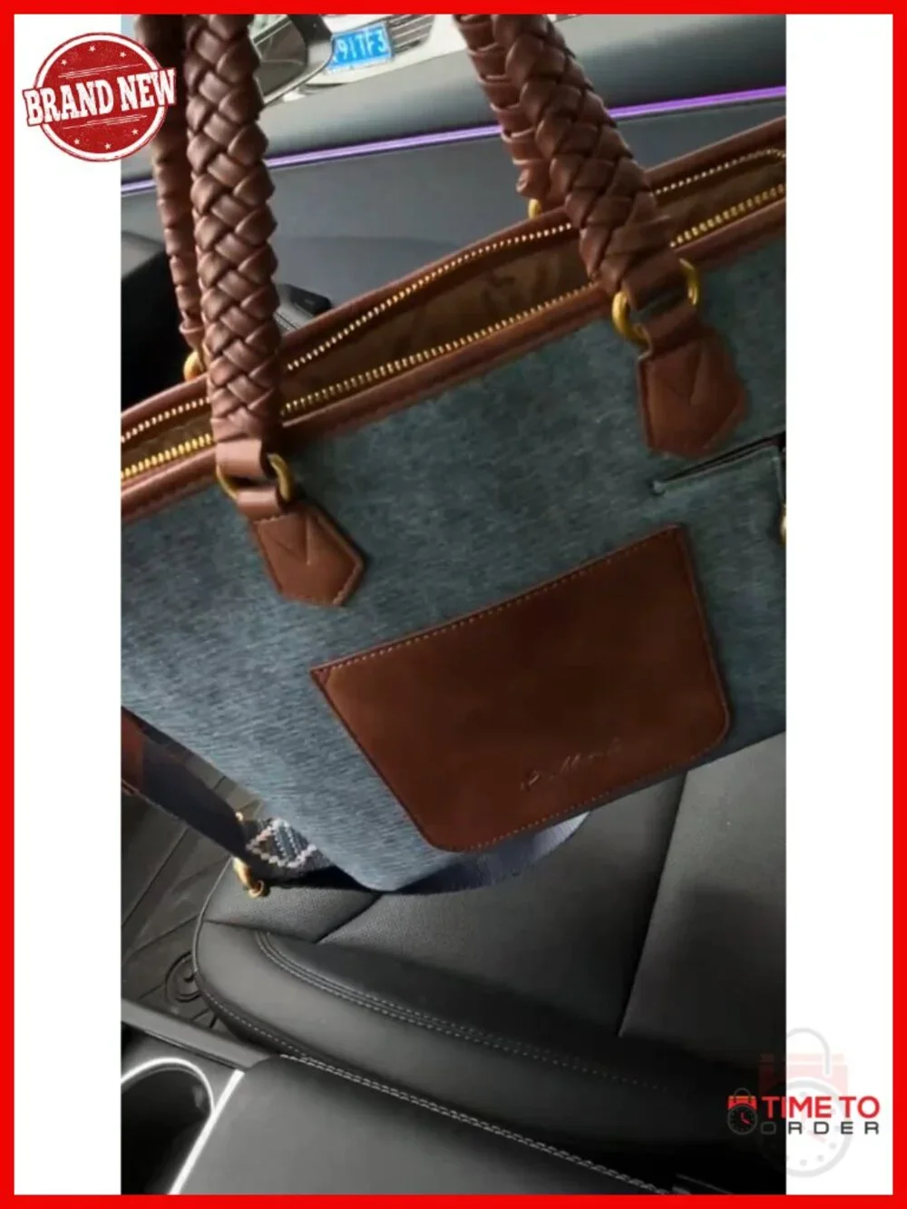 Vintage Patriotic Tote Bag with Braided Handles and Woven Crossbody Strap